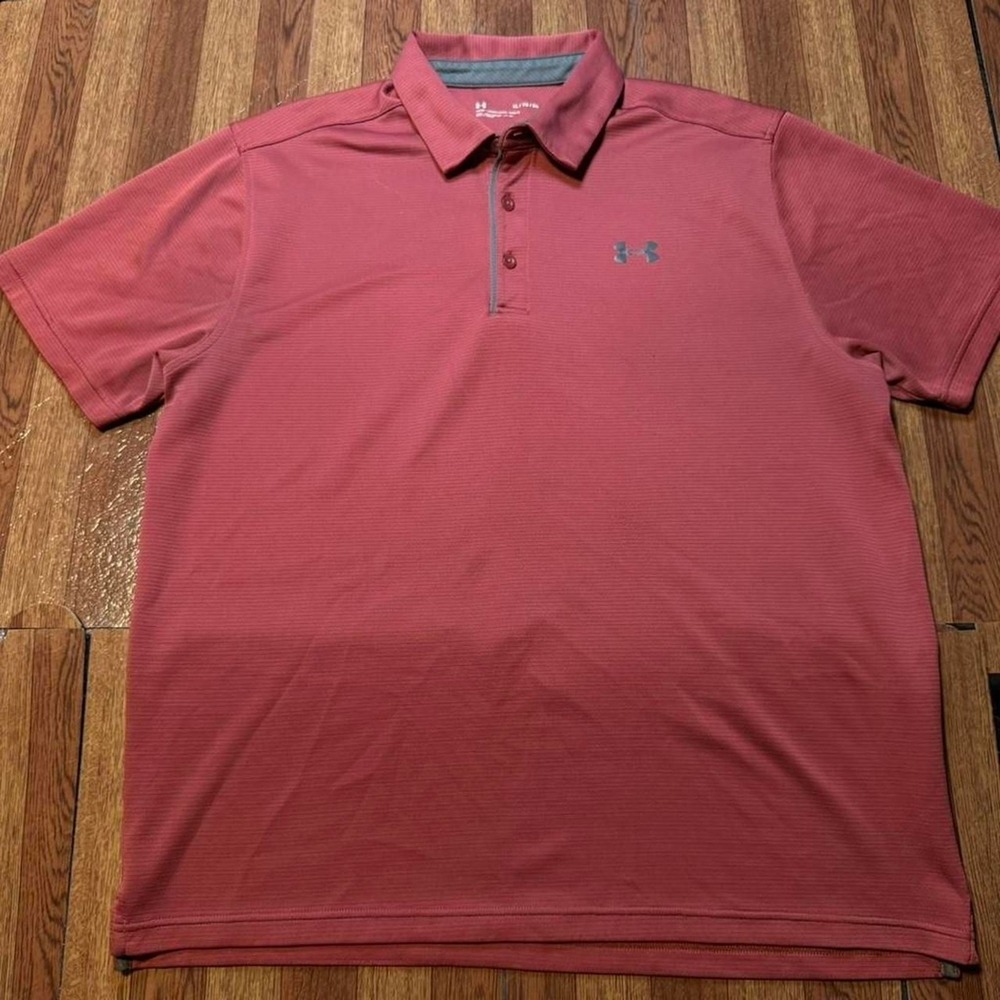 Under Armour Burgundy Red Thermal Sportswear Golf Polo Button Shirt XL